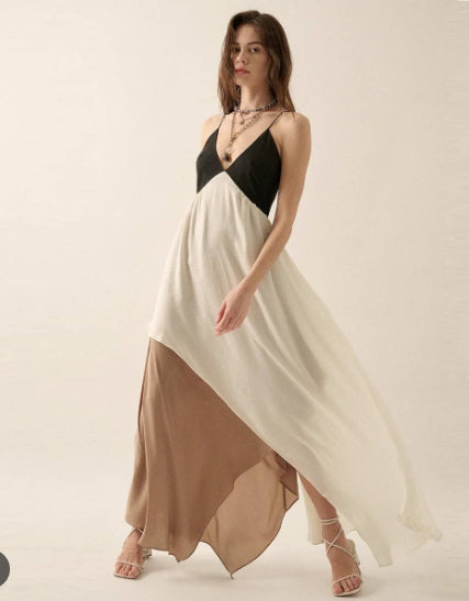 BLACK CREAM TAUPE LONG DRESS
